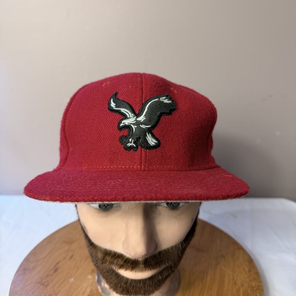 Vintage American Eagle Outfitters Red Wool Blend Hat Cap Strapback Fuzzy Sports
